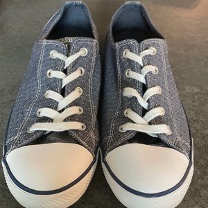 denim converse with white bay navy blue dots
